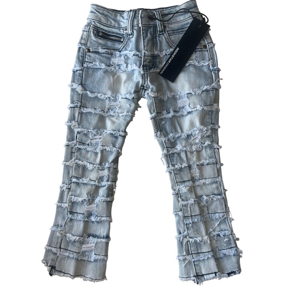 Boys Rockstar Original 2T Blue Sten Stacked Flare Jeans Distressed Denim